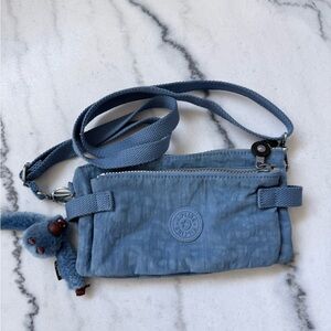 Kipling Dusty Blue Crossbody Bag with Monkey Charm